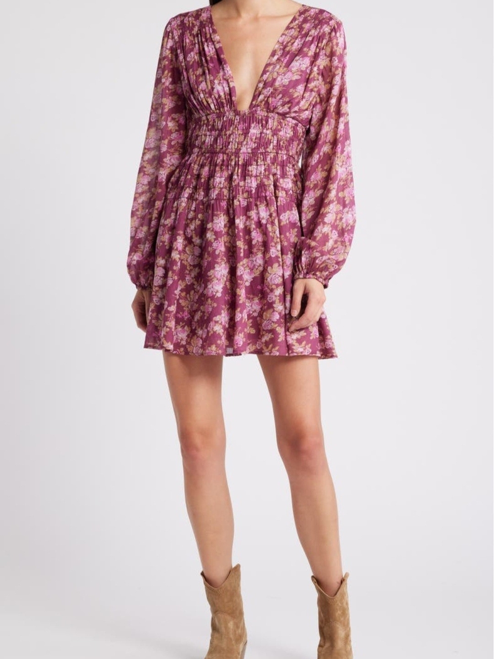 Free People v-neck long sleeved mini dress (NWT)